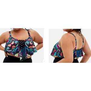 Torrid Multi Ikat Geo V-Flounce Swim Bikini Top Plus Size 0X
